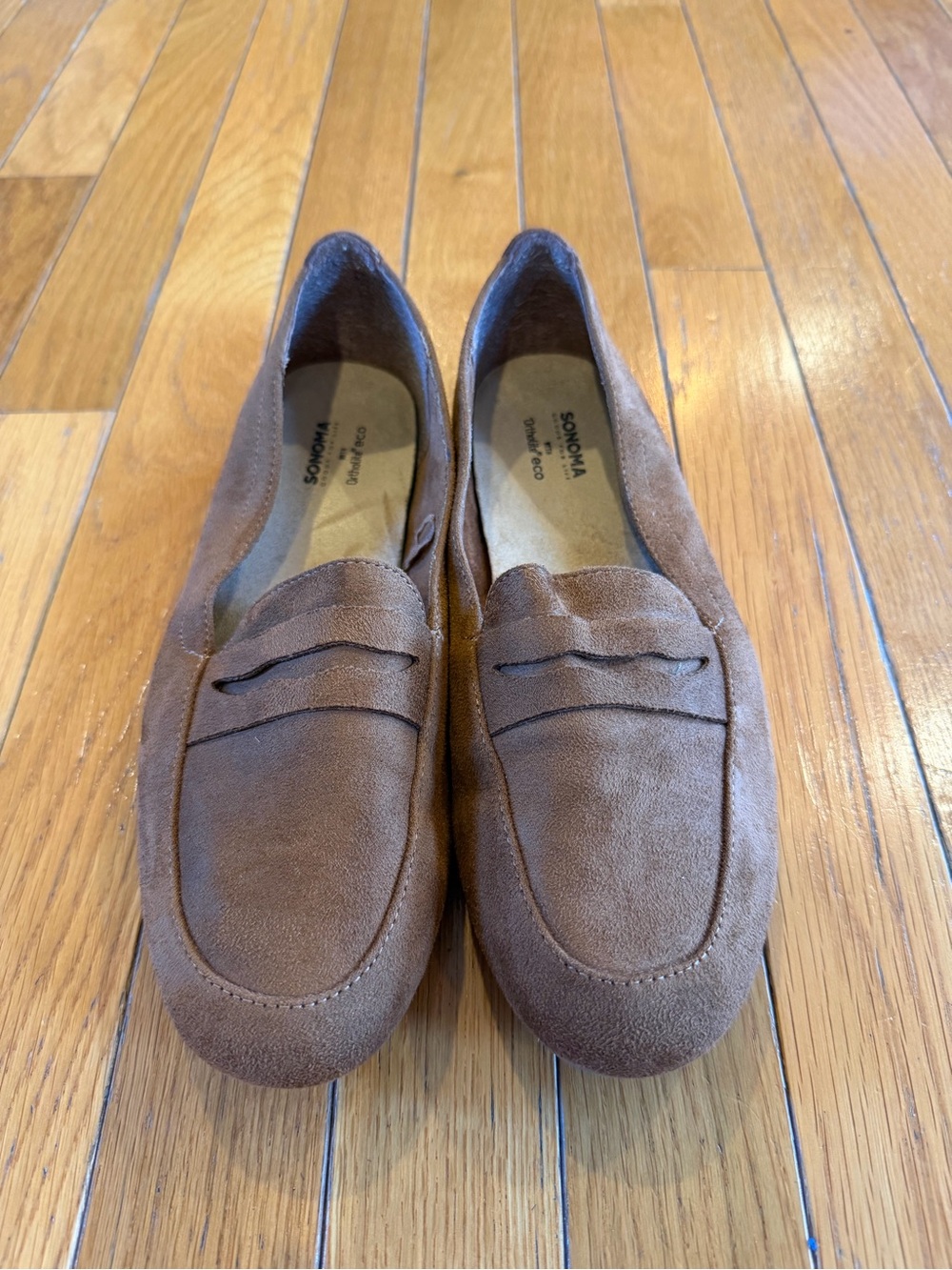 Sonoma Goods For Life women's Sz 8 Camel Brown suede-like Penny Loafers Shoes